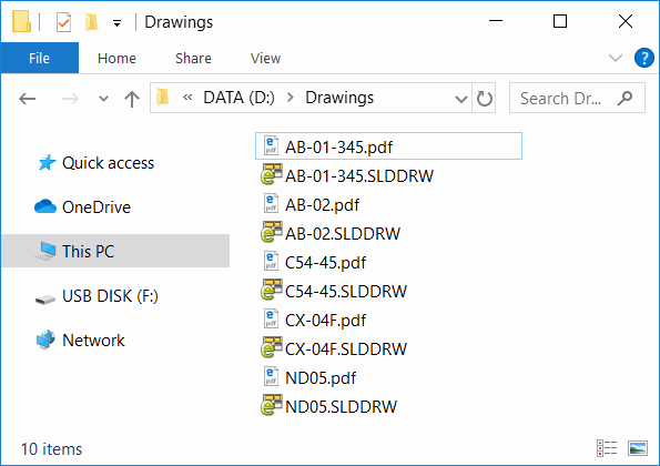 PDF files created from the input SOLIDWORKS drawing files