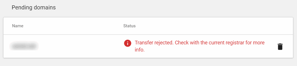 Transfer rejected due to the privacy enabled