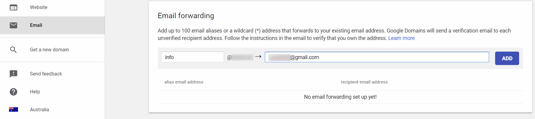 Add new E-Mail forwarding