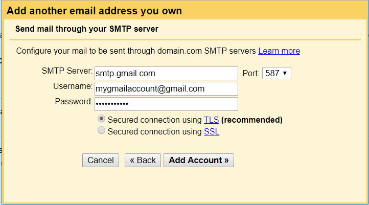 Specifying SMTP settings