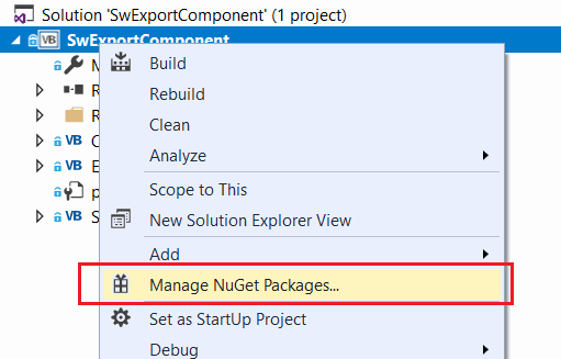 Manage NuGet Packages... command in the project context menu