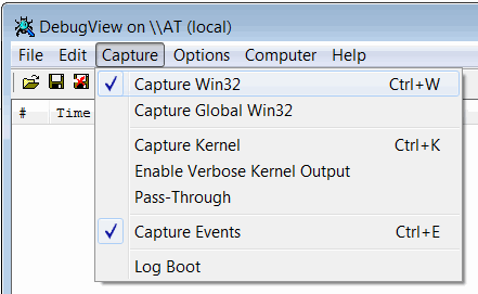Trace settings in the DebugView utility menu