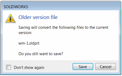 Old version warning while saving file