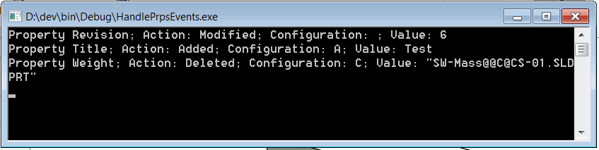 Properties modification information output to the console