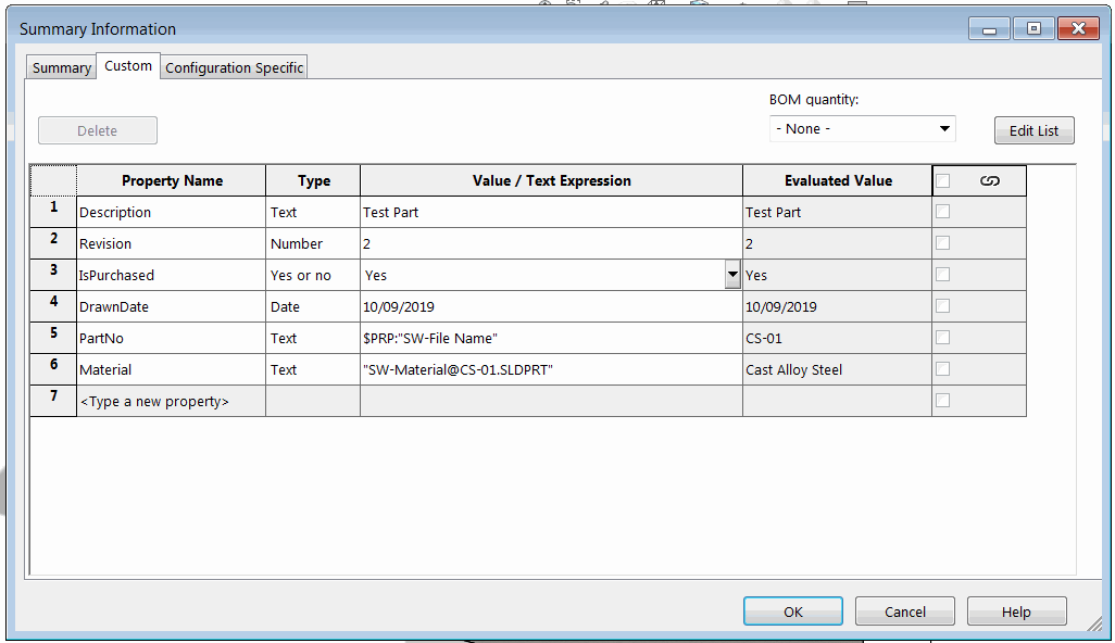 Custom properties of the file