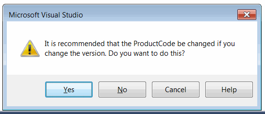 Message for automatically updating the product code when installer version is changed