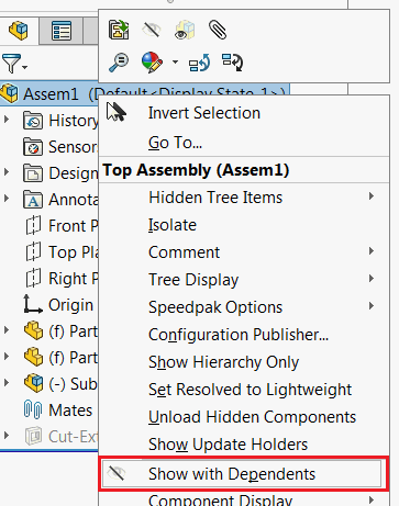 Show With Dependents command in assembly