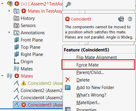 Force Mate command in the context menu