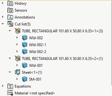 Sheet metal and weldment bodies renamed in the feature manager tree