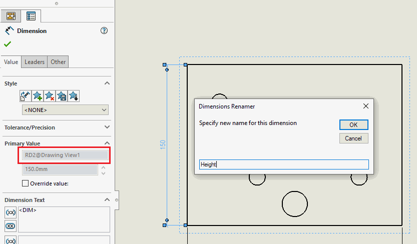 Name of the dimension cannot be changed in the user Interface