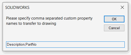Input box for properties to be copied to drawing