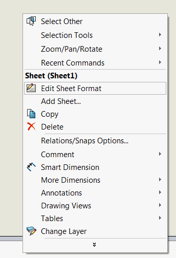Edit sheet format context menu command