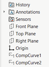 Hidden features displayed in the Feature Manager Tree