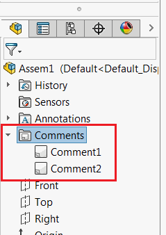 Comments in the Feature Manager Tree