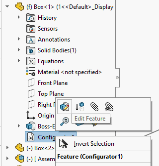 Editing configuration in-context of the assembly