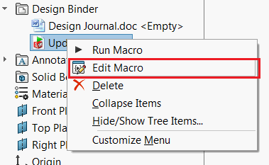 Edit embedded macro in the design binder