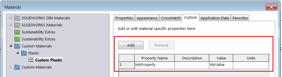 Custom property in the material