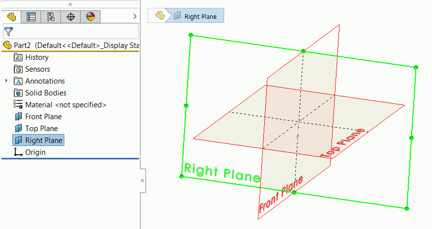 Right plane selected in the graphics view