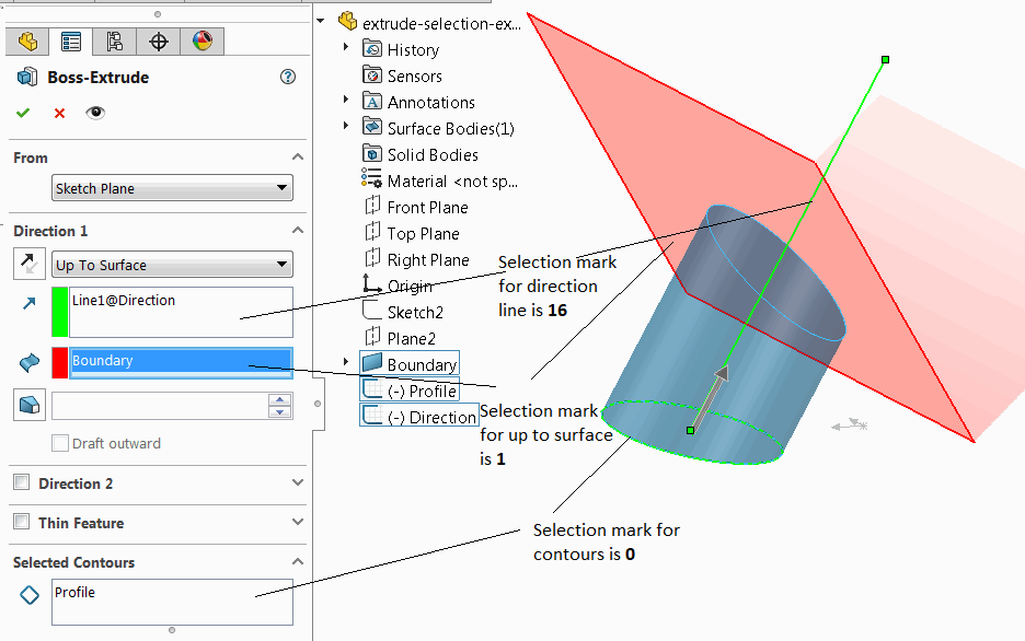 Selection marks for Extrude feature