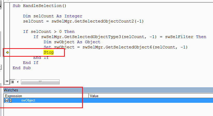 VBA macro stops once specified object is selected via notification