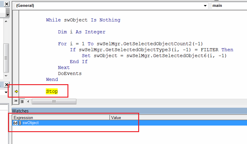 VBA macro stops once specified object is selected