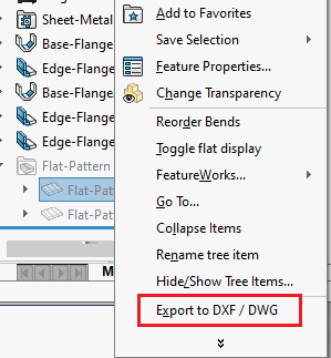 Export flat pattern to DXF/DWG