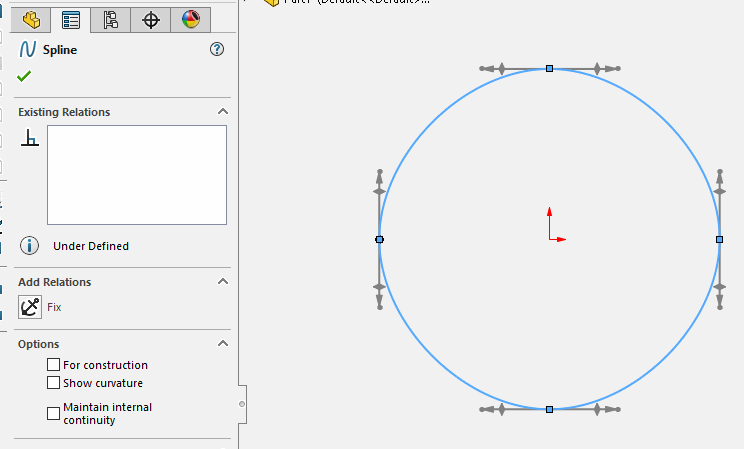 Spline in the sketch with Property Manager Page