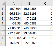 Sketch points coordinates opened in Excel