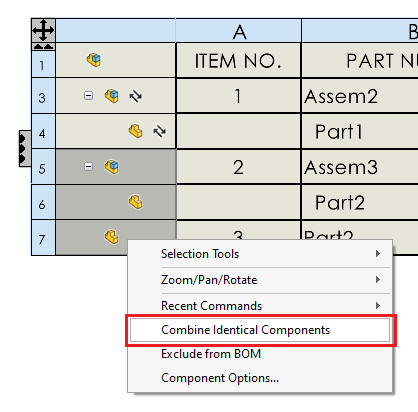 Combine identical components command