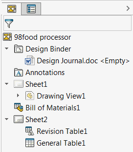Tables in the drawing document