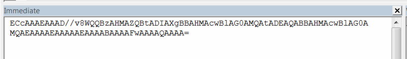 Persist reference id converted to base64 string displayed in the immediate window of VBA Editor