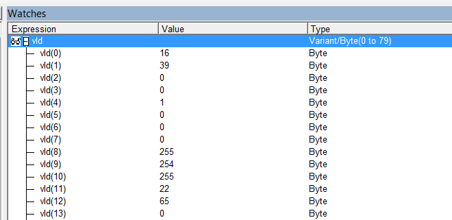 Array of bytes of persist reference displayed in the watch window of VBA Editor
