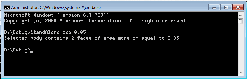 Command result displayed in the console