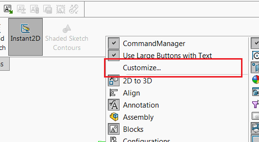 Customize command available from the context menu