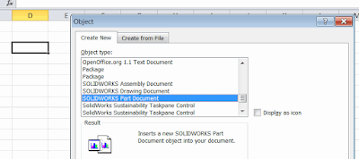 SOLIDWORKS Part Document OLE object in Excel