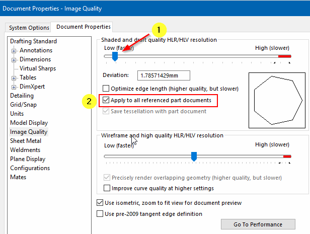 Shaded Image Quality Settings set to Coarse