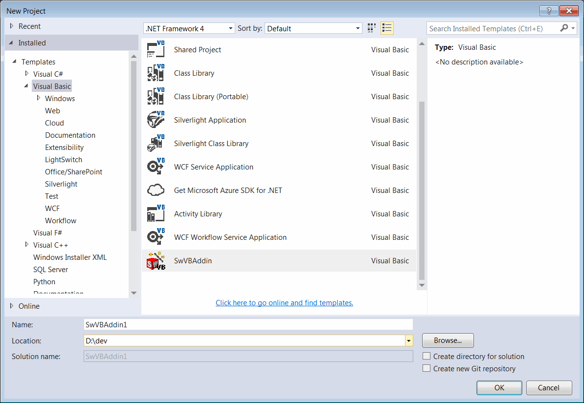 VB.NET project template for SOLIDWORKS add-in