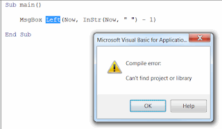 Can't find project or library error on Left function in VBA