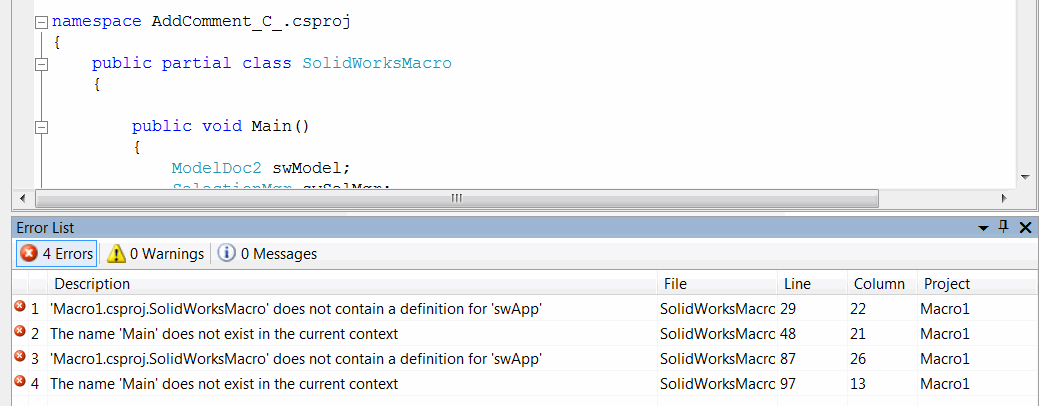 Compile error when code is copied from the example into the VSTA macro