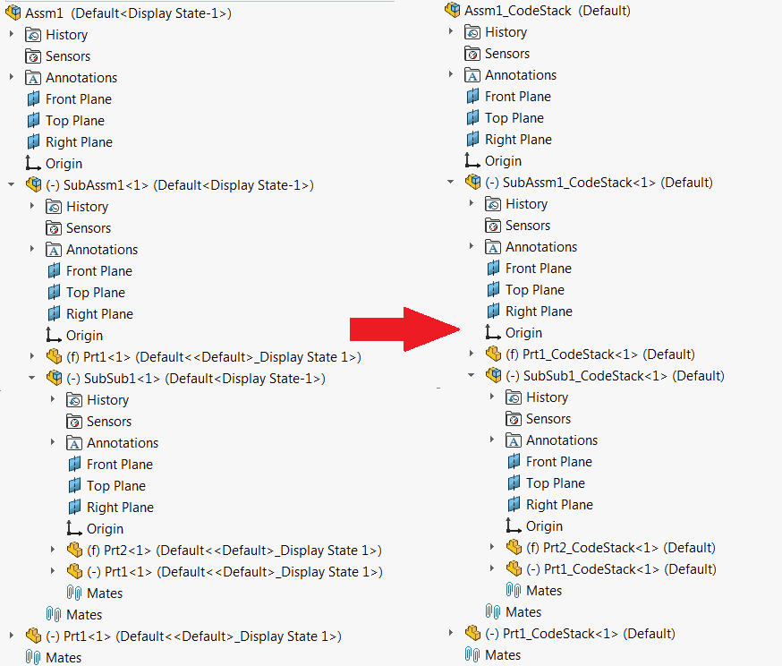 SOLIDWORKS Assembly tree copied and suffix is added for each file