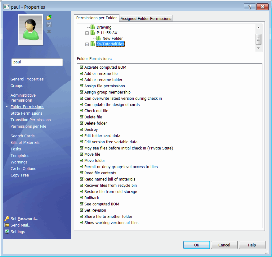 Folder permissions in SOLIDWORKS PDM Administration panel