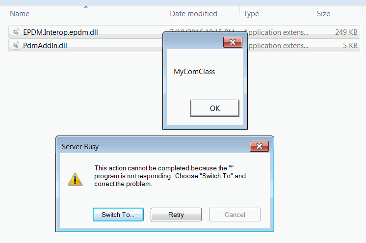 Message box in the COM visible class displayed while registering the add-in