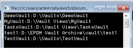 Vault views info printed to Console window