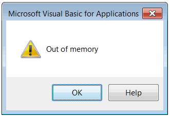 Out of memory error in VBA
