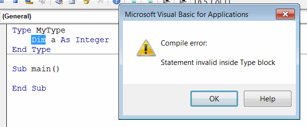 Compile Error: Statement invalid inside Type block