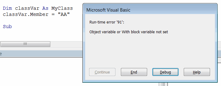 Run-time error '91': Object variable or With block variable not set when calling the member of uninitialized reference