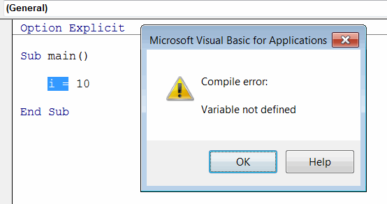 Compile error when Explicit option is enabled and implicit variable assignment is used